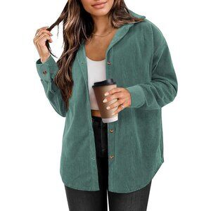 Women's Button Down Jacket Green Shirts Long Sleeve Oversized Blouses Tops